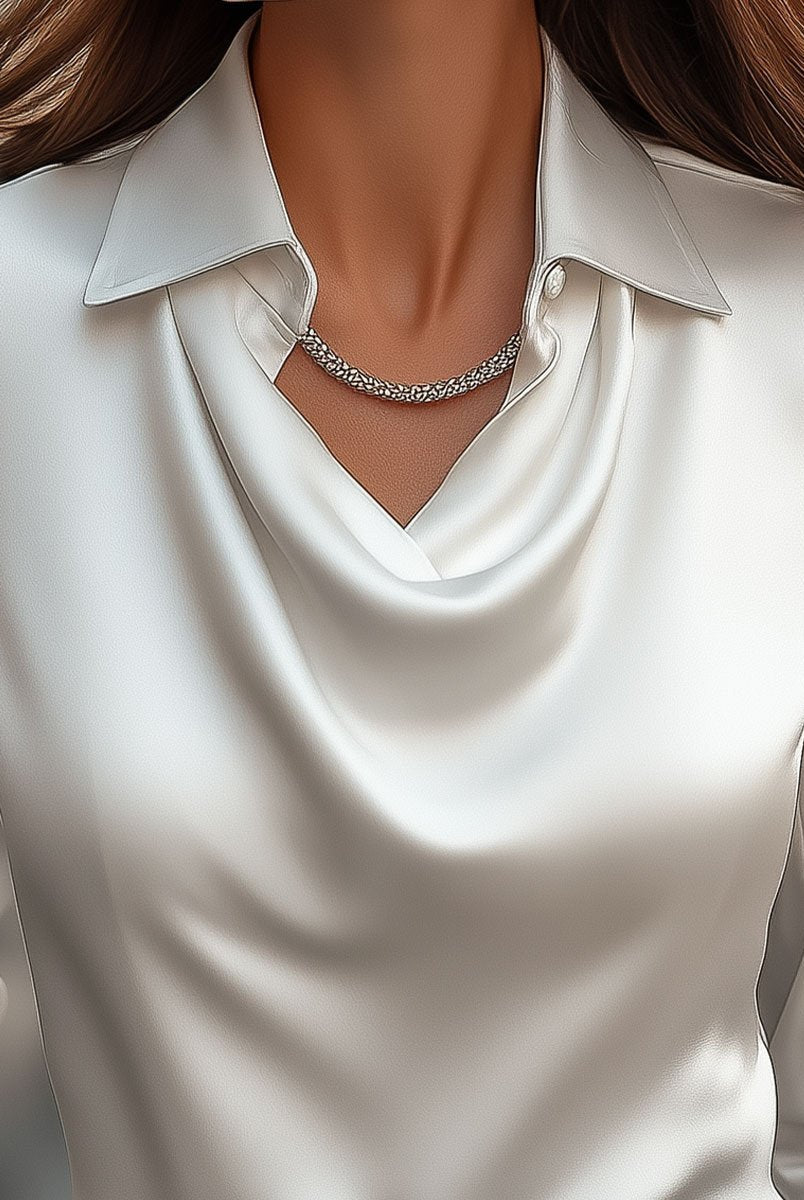 Delphine | White Draped Satin Blouse - Lumina Vancouver - Lumina Vancouver