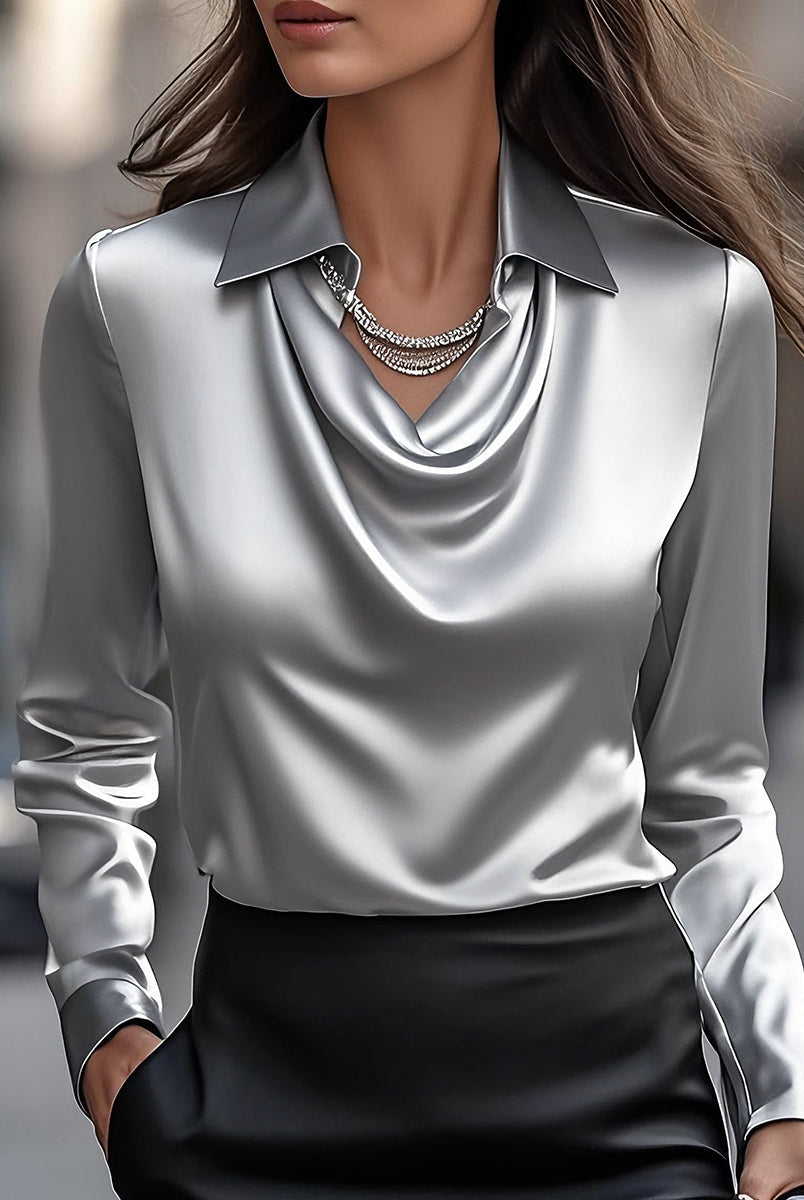 Delphine | White Draped Satin Blouse - Lumina Vancouver - Lumina Vancouver