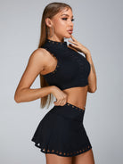 Cutout V Shape Waist Backless Skirt Suit.