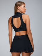 Cutout V Shape Waist Backless Skirt Suit.