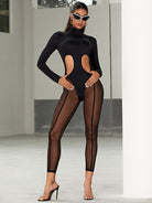 Unique Cutout Super Mesh Zipper Booty Jumpsuit.