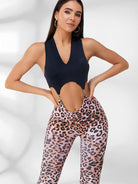 Leopard V Collar Hollow Out Jumpsuit.