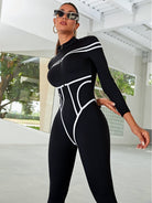 Trendy Zipper Stripes Jumpsuit.