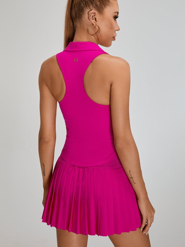 V-Collar Pleated 2 In 1 Tennis Skirts Suit.