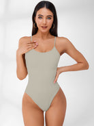 Sleeveless Ribbed Adjustable Straps Short Bodysuit.