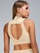 Cutout V Shape Waist Backless Skirt Suit.