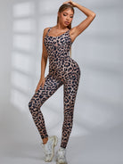 Leopard Print U Collar Jumpsuit.