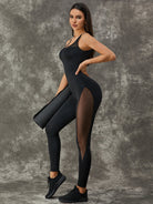 Back Hollow Out Mesh Jumpsuit.