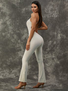 Flared Split Beauty Back Jumpsuit.
