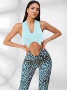 Leopard V Collar Hollow Out Jumpsuit.