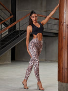 Leopard V Collar Hollow Out Jumpsuit.