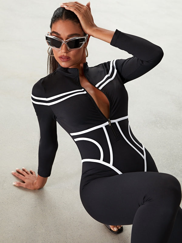 Trendy Zipper Stripes Jumpsuit.
