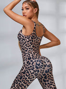 Leopard Print U Collar Jumpsuit.
