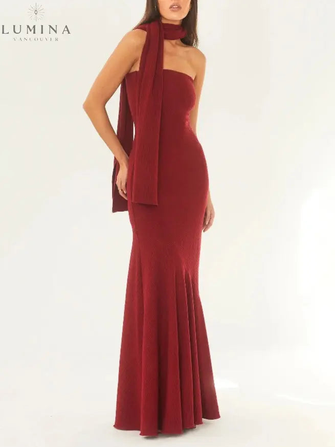 Adriana - Fashion Strapless One Shoulder Fishtail Maxi Dress - Lumina Vancouver