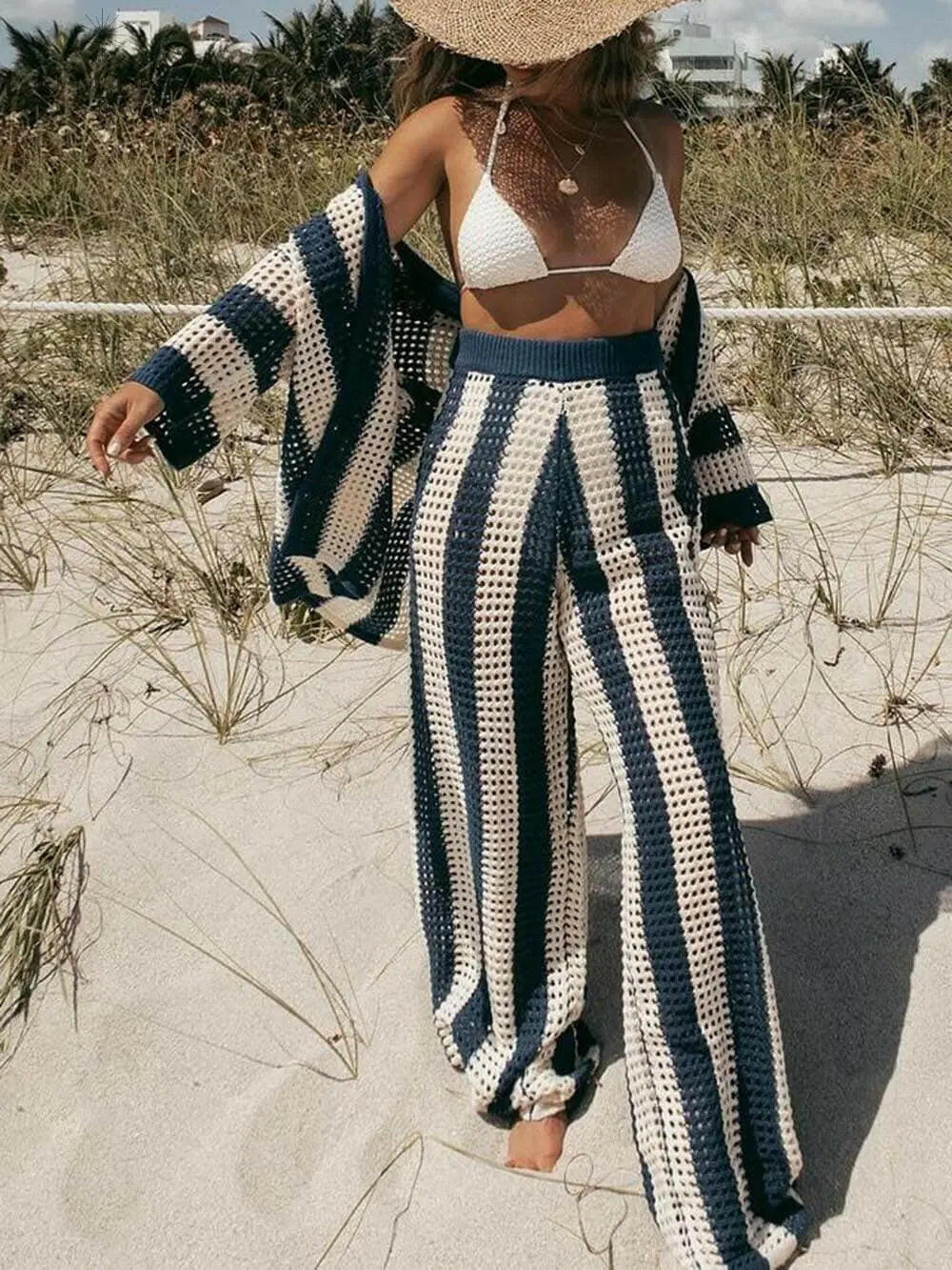Alicia - Trendy Two Piece Striped Shirt and Pant Set - Lumina Vancouver