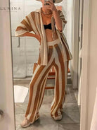 Alicia - Trendy Two Piece Striped Shirt and Pant Set - Lumina Vancouver