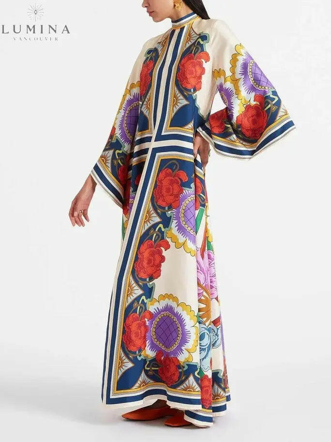 Amara - Unique Ethnic Floral Print Flowing Maxi Dress - Lumina Vancouver