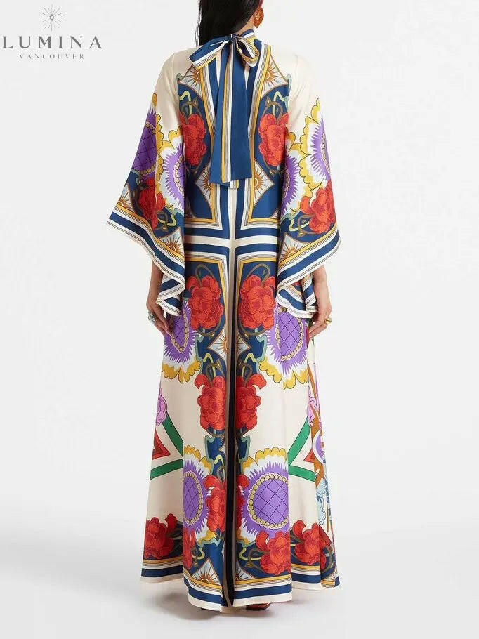 Amara - Unique Ethnic Floral Print Flowing Maxi Dress - Lumina Vancouver
