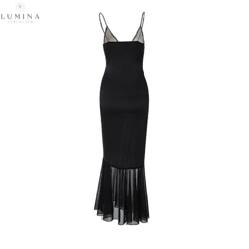 Anissa - Spliced-Lace Mesh Maxi Dress Lumina Vancouver