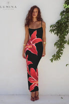Athena - Flower Printed Back Slit Dress Lumina Vancouver