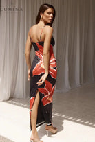 Athena - Flower Printed Back Slit Dress Lumina Vancouver