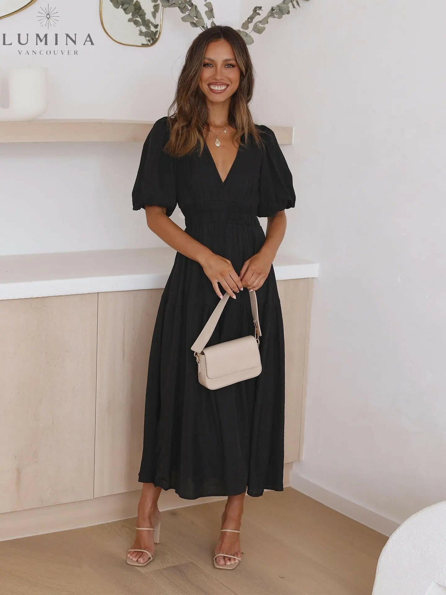 Avalon - Dress with Puff Sleeves Lumina Vancouver