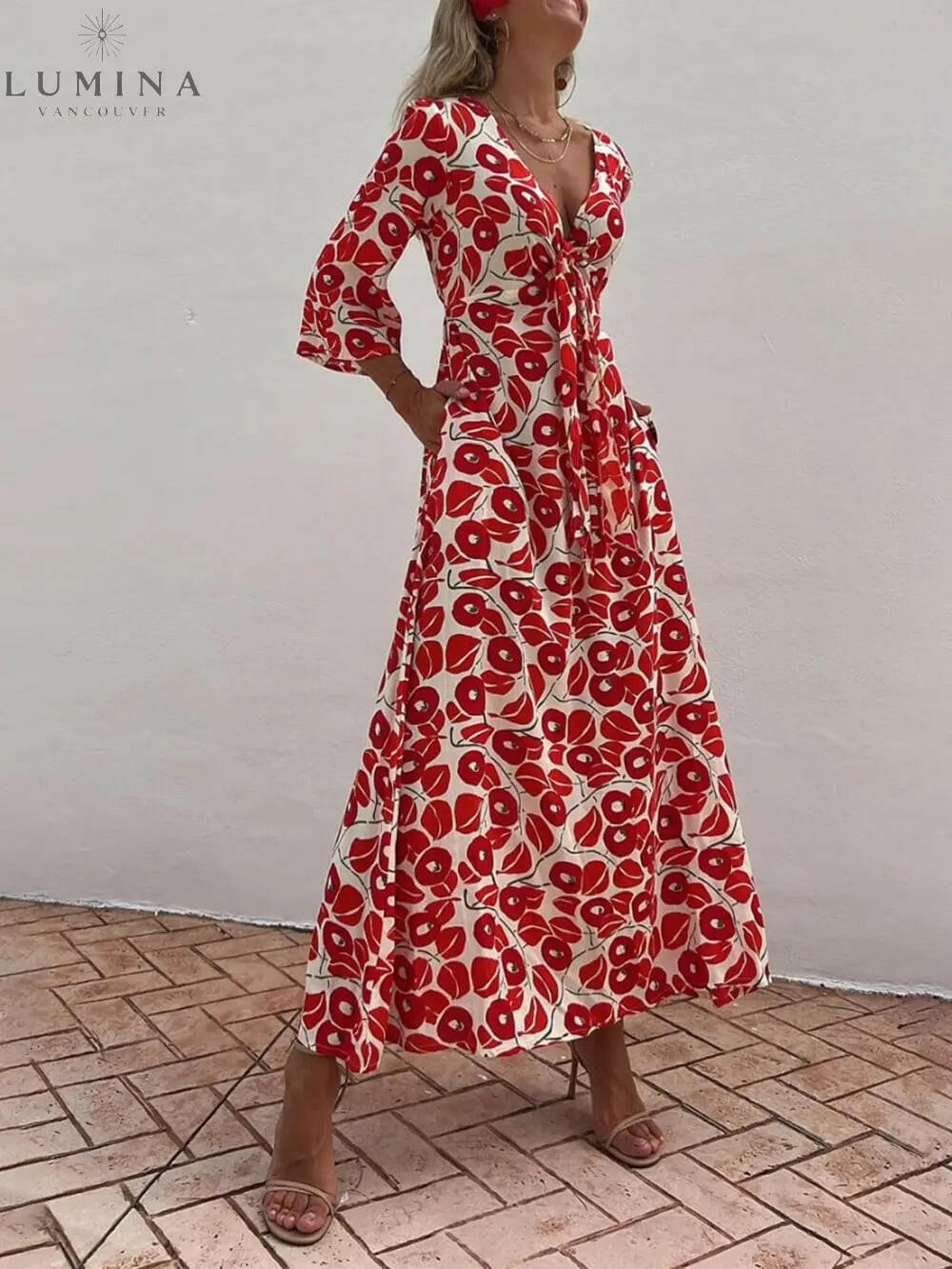 Calla - Vacation Floral Print Smocked Off Shoulder Pocketed Maxi Dress - Lumina Vancouver