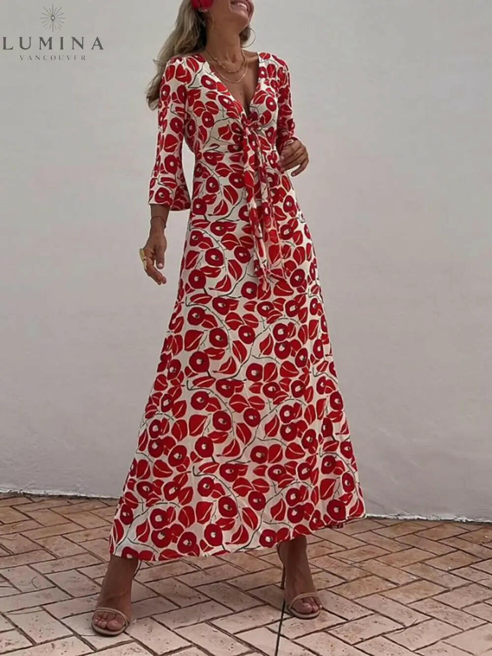 Calla - Vacation Floral Print Smocked Off Shoulder Pocketed Maxi Dress - Lumina Vancouver