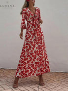 Calla - Vacation Floral Print Smocked Off Shoulder Pocketed Maxi Dress - Lumina Vancouver