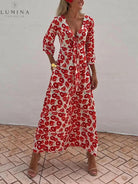 Calla - Vacation Floral Print Smocked Off Shoulder Pocketed Maxi Dress - Lumina Vancouver