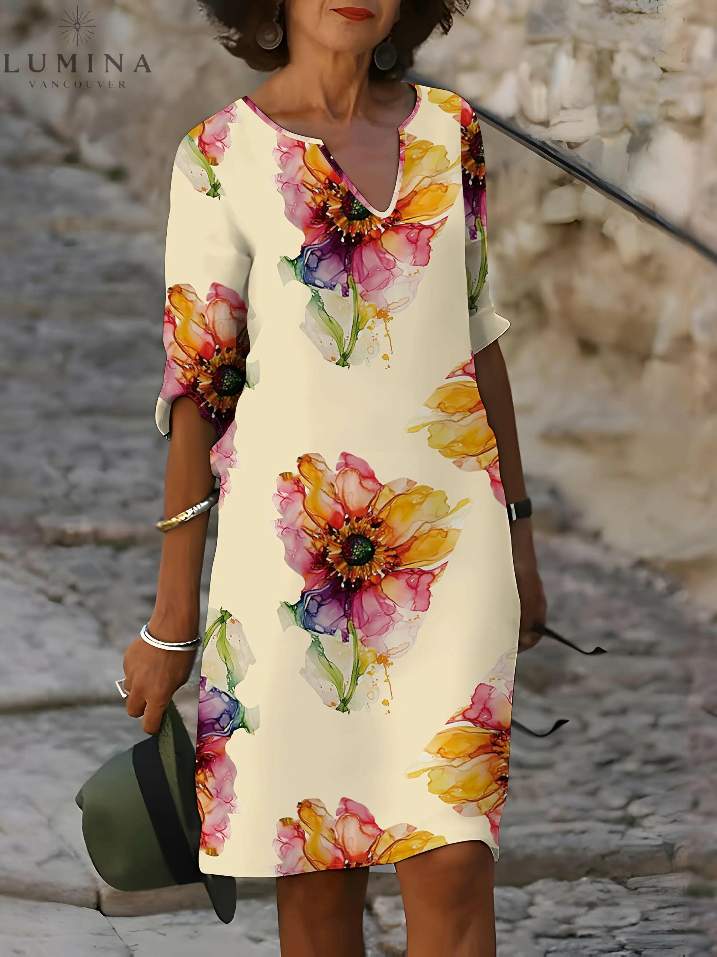 Camila – V-Neck Floral Dress - Lumina Vancouver
