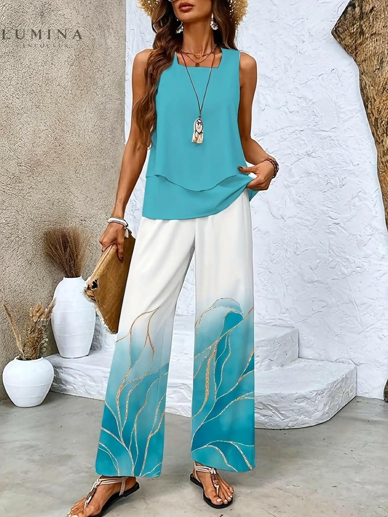 Camille - Twill Stripe Vest And Pants Set - Lumina Vancouver