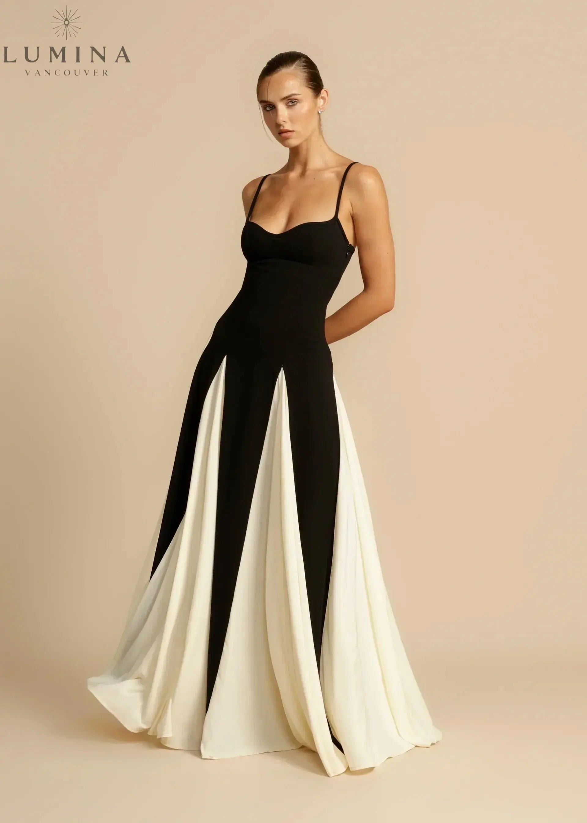 Celia - Elegant Contrast Ruffles Maxi Dress Lumina Vancouver
