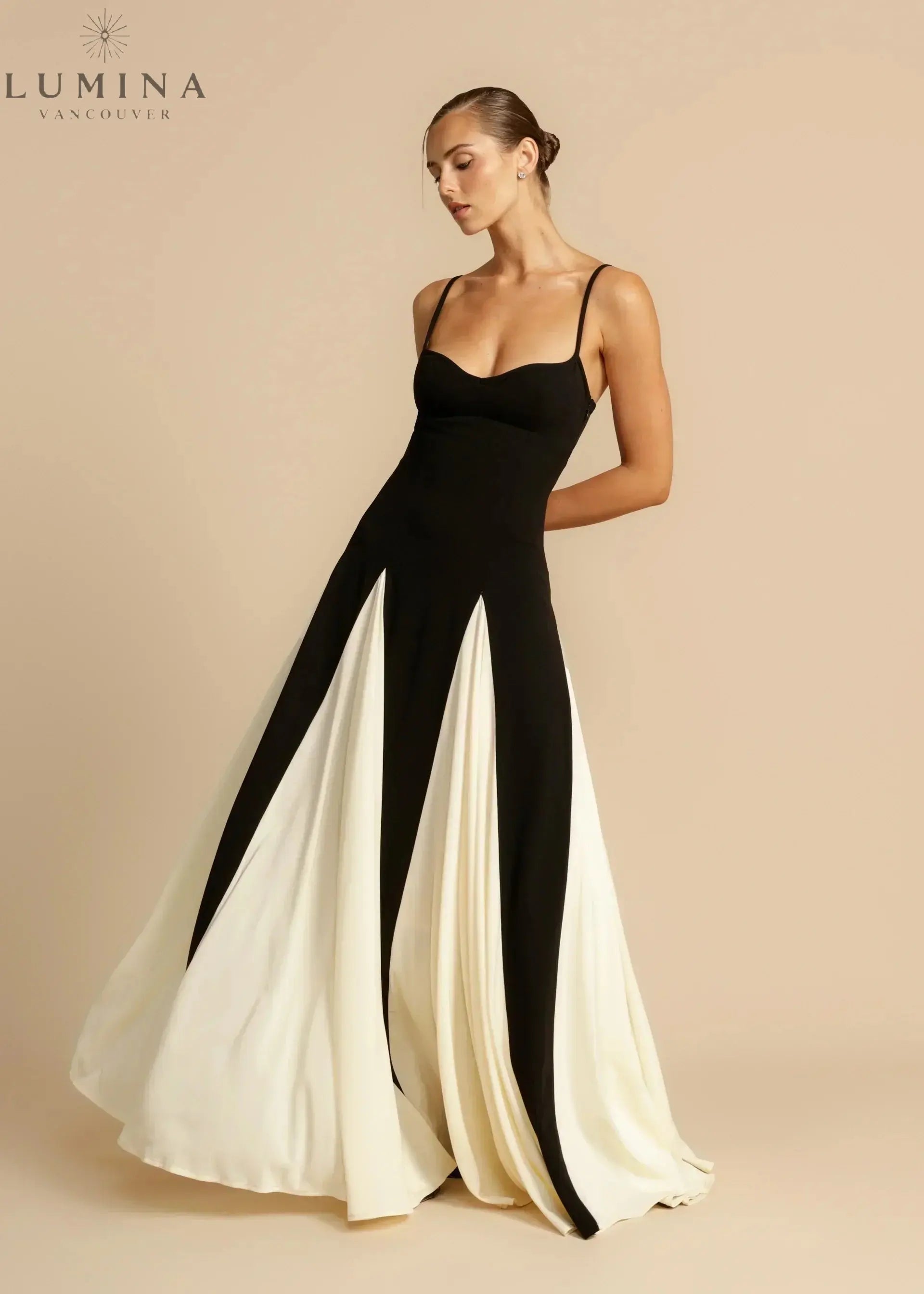 Celia - Elegant Contrast Ruffles Maxi Dress Lumina Vancouver