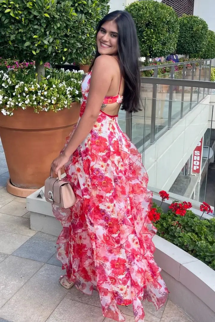 Chara - Floral Print Ruffle Maxi Dress Lumina Vancouver