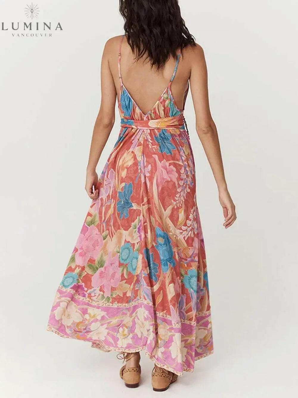 Elara - Casual Positioning Print Suspender Maxi Dress - Lumina Vancouver