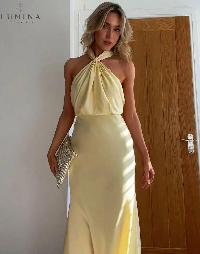 Elenora - Elegant Ruched Halterneck Maxi Dress Lumina Vancouver