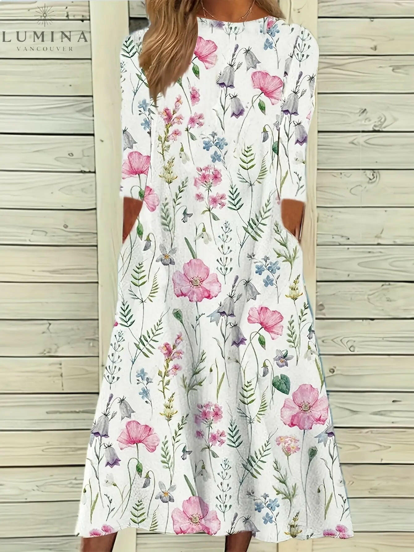 Ella – Casual Floral Print Long Dress - Lumina Vancouver