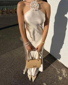 Elora - Satin Halterneck Backless Maxi Dress Lumina Vancouver