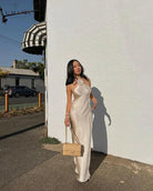Elora - Satin Halterneck Backless Maxi Dress Lumina Vancouver