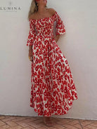 Elowen - Floral Print Smocked Off Shoulder Pocketed Maxi Dress - Lumina Vancouver