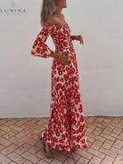 Elowen - Floral Print Smocked Off Shoulder Pocketed Maxi Dress - Lumina Vancouver