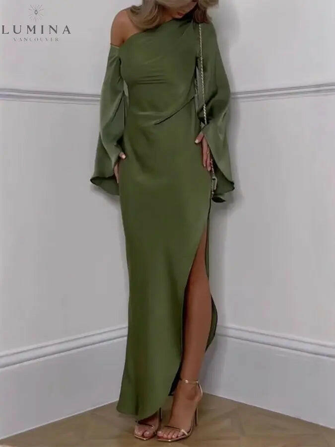 Enya - One-Shoulder Bell Sleeves Maxi Dress Lumina Vancouver