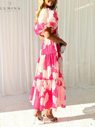 Fiore - Unique Floral Print Patchwork Up Pleated Maxi Dress - Lumina Vancouver