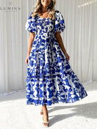 Fiore - Unique Floral Print Patchwork Up Pleated Maxi Dress - Lumina Vancouver