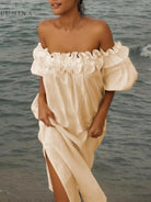 Giselle - Chic Off Shoulder Midi Dress - Lumina Vancouver