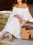 Giselle - Chic Off Shoulder Midi Dress - Lumina Vancouver