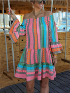 Isolde - Linen Blend Ethnic Print Off Shoulder Loose Mini Dress - Lumina Vancouver