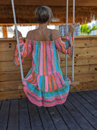 Isolde - Linen Blend Ethnic Print Off Shoulder Loose Mini Dress - Lumina Vancouver