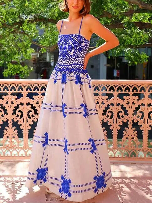 Isolde - Unique Painted Crochet Floral Print Midi Dress - Lumina Vancouver